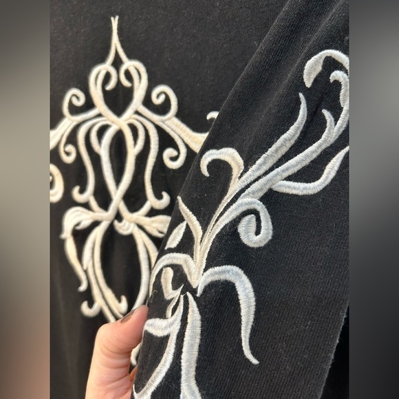 Joseph Ribkoff Little Black Dress Long Sleeve Goth Silhouette Embroidery Size 6 - Picture 5 of 8